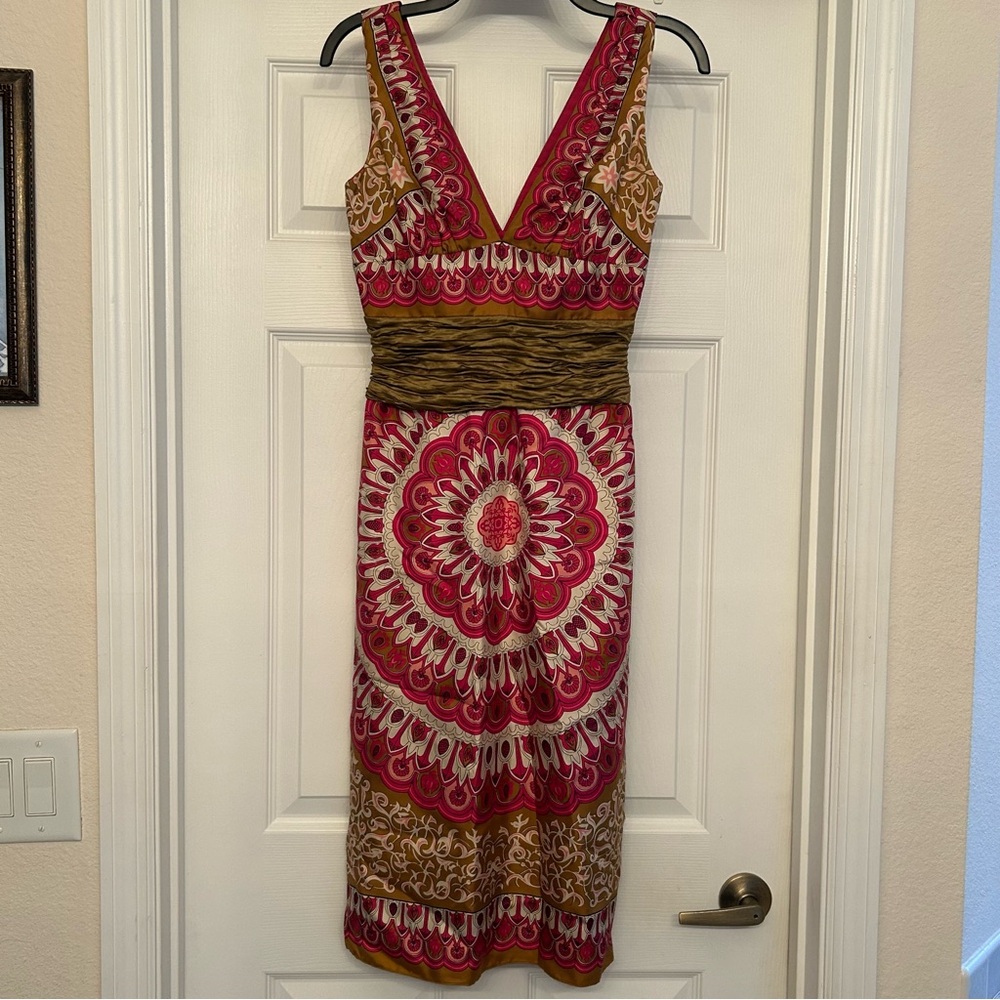 Nicole Miller Collection 100%Silk Magenta & Brown/Gold Size 0